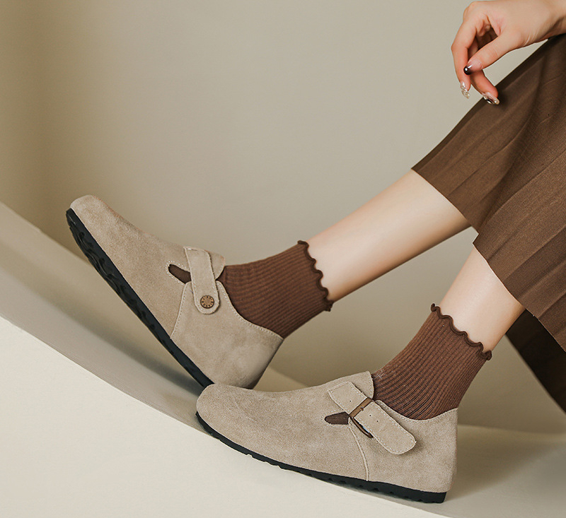 Designer shoes thick soled women's shoes new genuine leather lazy half slippers big toe shoes retro women's soft soled shoes