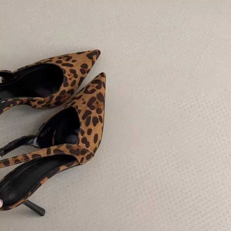 New Fashion Belt Buckle Strap Pointed Toe Women Pumps One Kick Bare Heels Baot Shoes Leopard Print Sexy Dress Sandalias De Mujer W250910