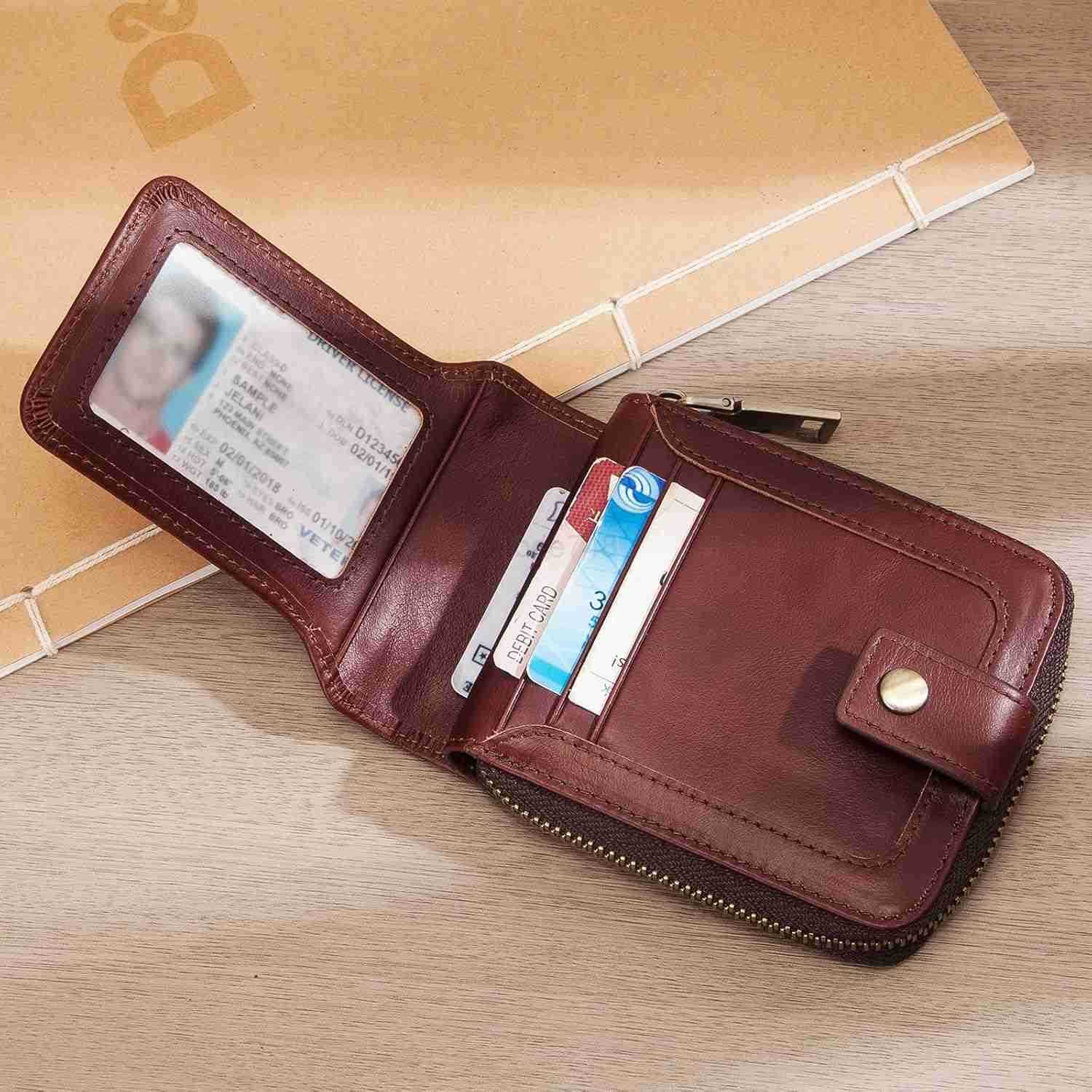Mens Wallet with Zipper RFID Blocking Secure Genuine Leather Bifold Zip Around Wallets Multi with CARD HolderZ250910