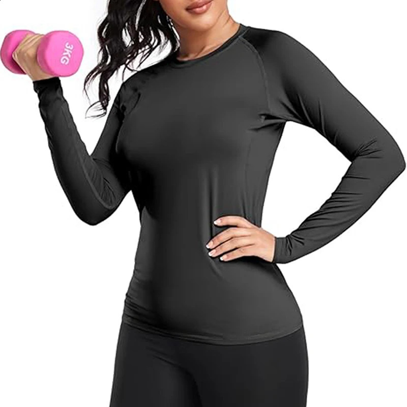 Womens Compression Shirt Athletic Yoga Running Long Sleeve TShirt Spring Fall Gym Workout Stretchy Baselayers Rash Guard Tops250910