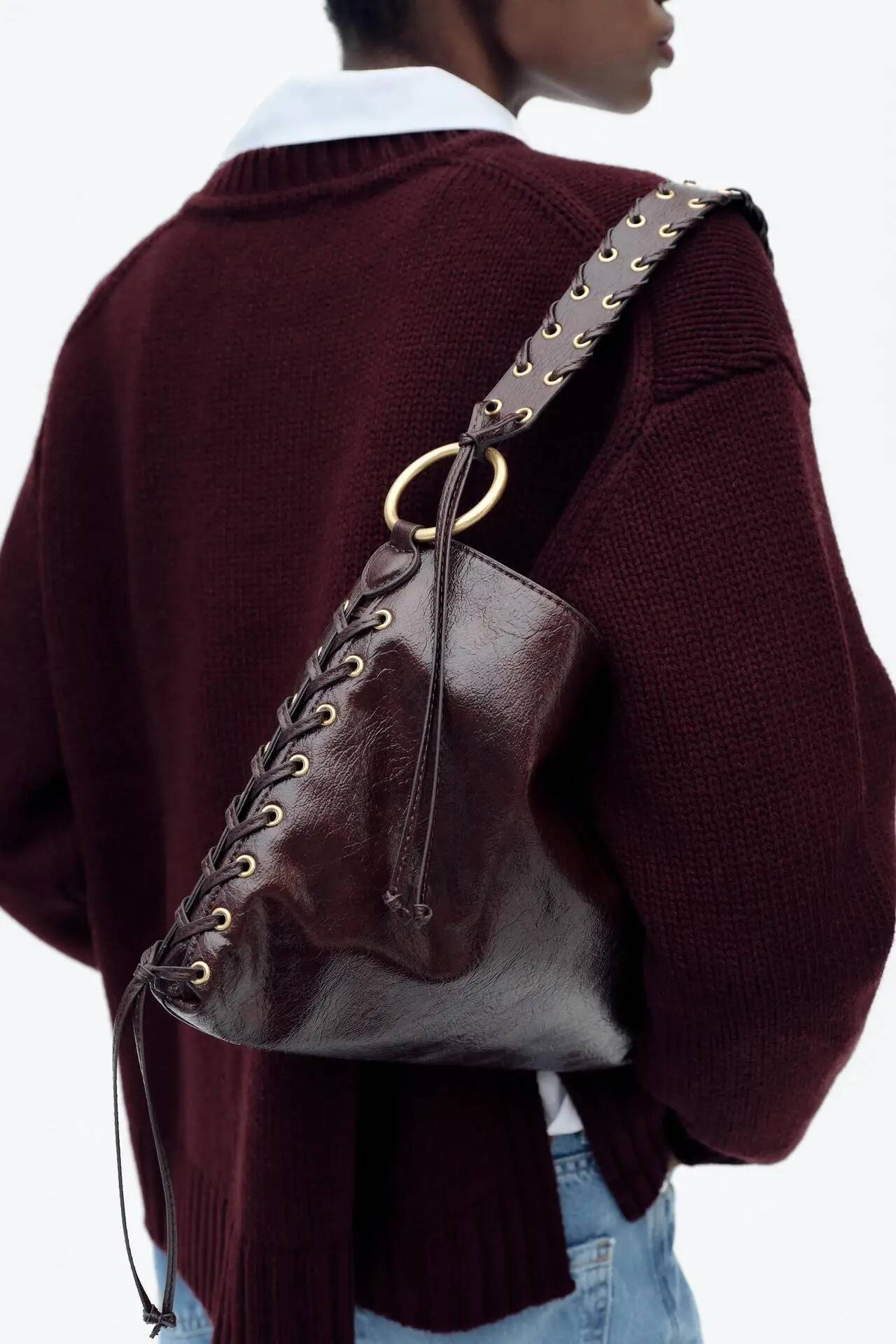 Metallic Hole Eye Shoulder High Quality PU Leather Tote Bags For Women Designer Handbag Makeup Bag high-quality