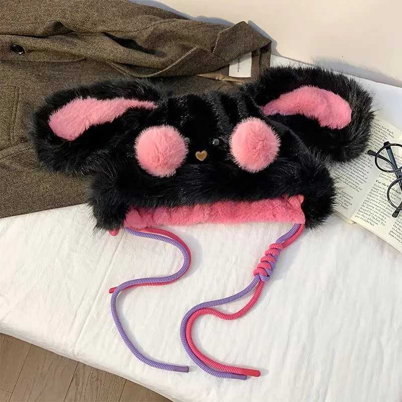 Cute powder blusher bear plush hat warm ear protection Lei Feng hat is suitable for outdoor cold protection in autumn and winterXJ250910
