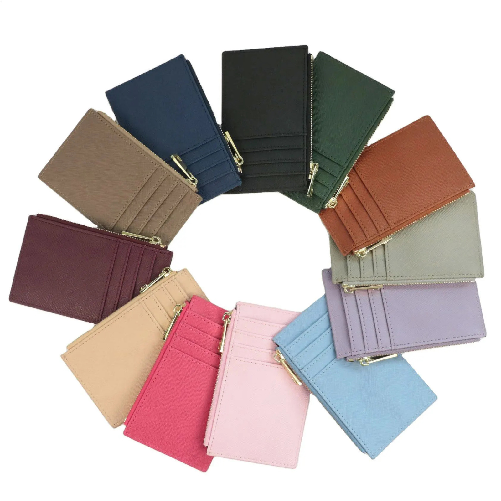 Custom Name Saffiano Leather Zip CardHolder Multiple Colors Ultra Thin Coin Purse Drop Small Women Credit Card Wallet250906
