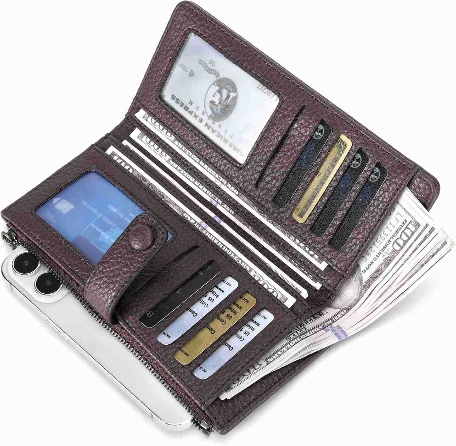 Womens Wallet Long Bifold Card Holder RFID Blocking with Zipper Coin PocketZ250910