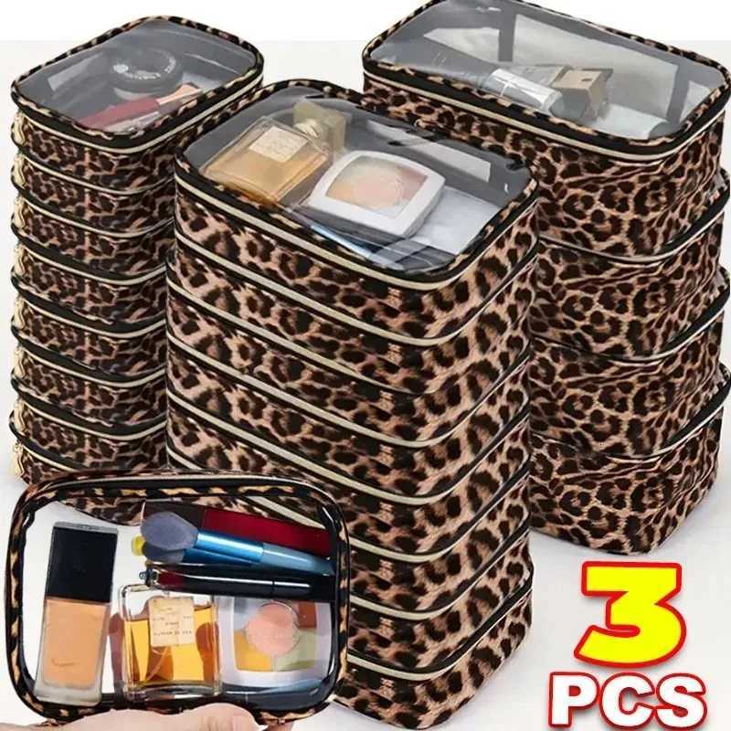 13pcs Leopard Print Transparent Makeup Bags Waterproof Large Capacity Travel Cosmetic Organizer Zipper Clear Portable Wash BagXJ250910