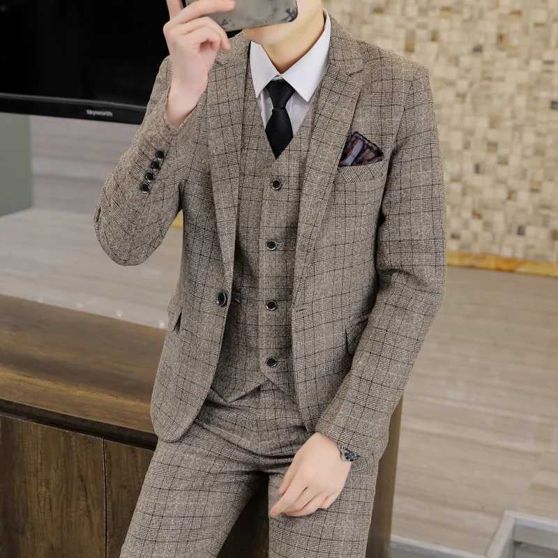 Mens Slim Fit Business Suit ThreePiece Set Stylish Vest Trousers Wedding Gentlemans Ensemble Handsome Professional Attire W250910