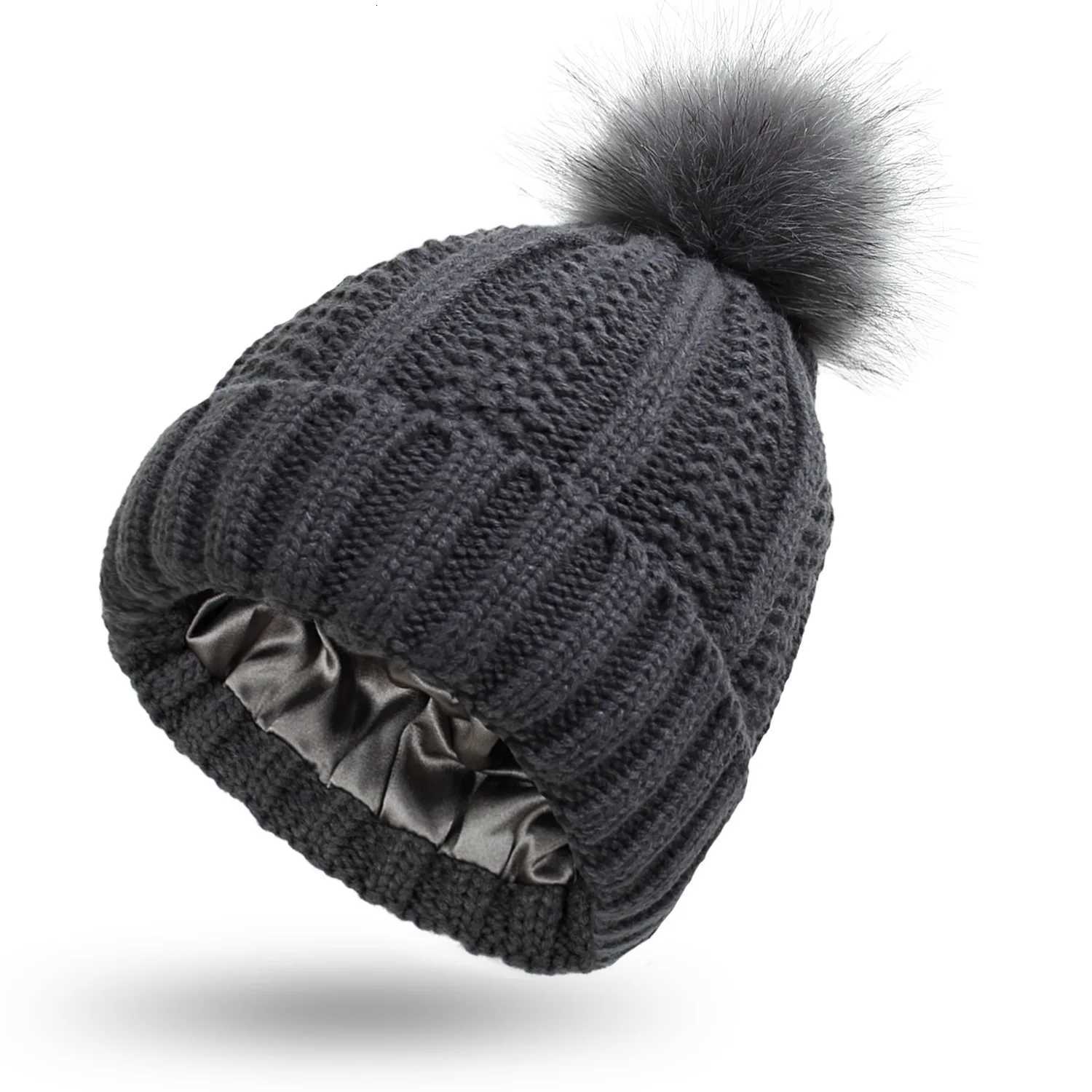 Thick Cable Knit Faux Fuzzy Fur Pom Fleece Lined Skull C Cuff Beanie Womens Winter Beanie HatXJ250910