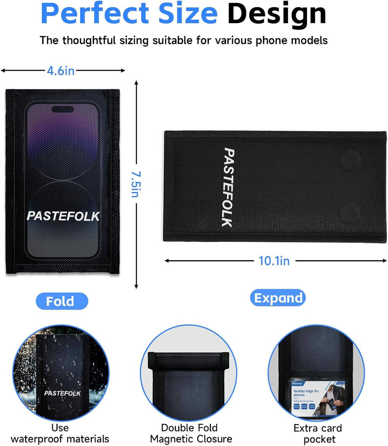 2 Pack Faraday Bags for Phones Car Keys Magnetic Closure Waterproof Phone Signal Blocking Pouch Faraday Cages for AntiTheft AntiTracking AntiHackingBl