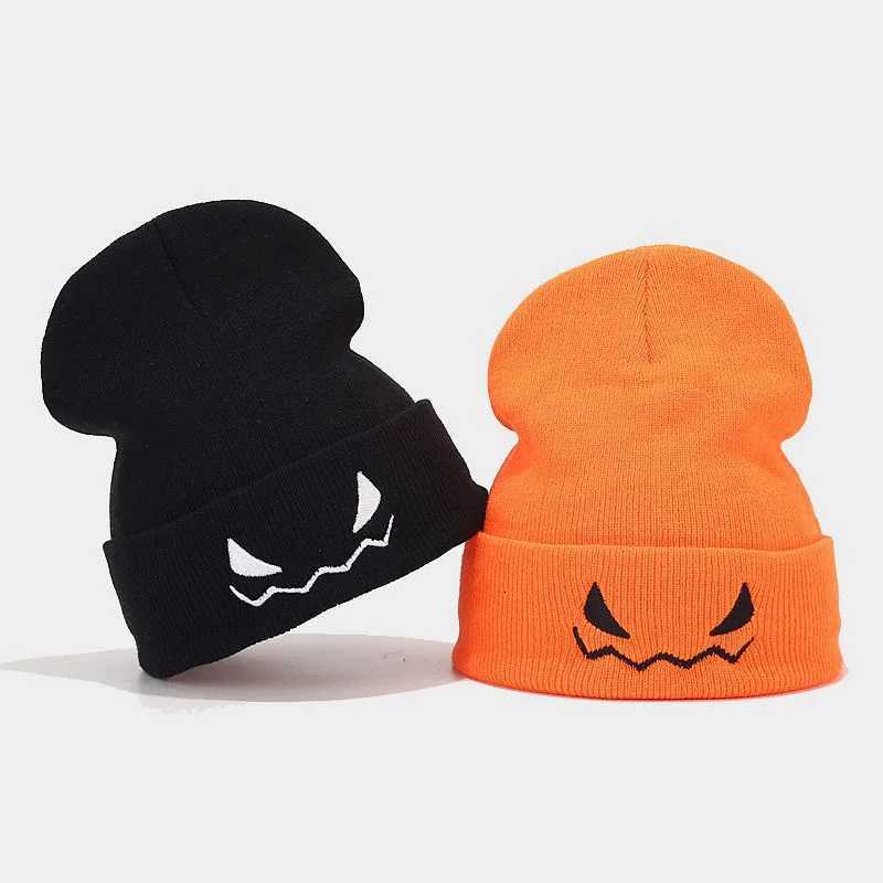 1PC Halloween Pumpkin Devil Embroidered Knitted Hat funny woolen pulr hat for men and womenXJ250910