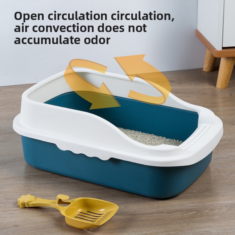 Open Top Cat Litter Box with High Sides & Scoop, Spacious Anti-Splash Litter Pan for Large Cats/Multi-Cat Household, Easy-Clean Detachable Cat Litter 