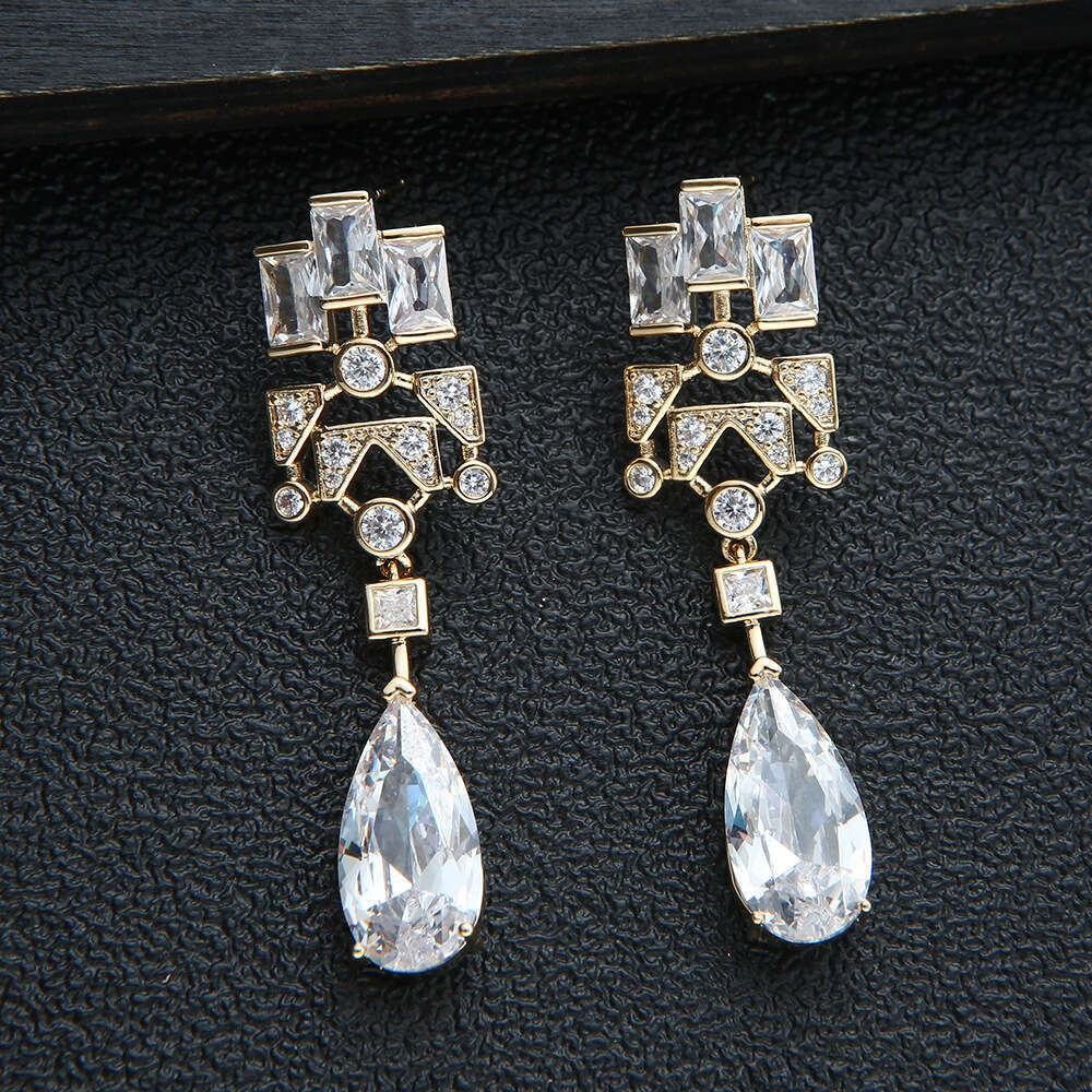 European Style Personality Geometric Zircon 3D Robot Shape Long Water Drop Earrings