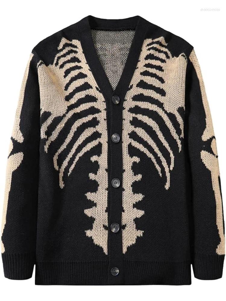 Men's Sweaters Skeleton Pattern Cardigan Gothic Long Sleeve Unisex Outwear Knitted Coats