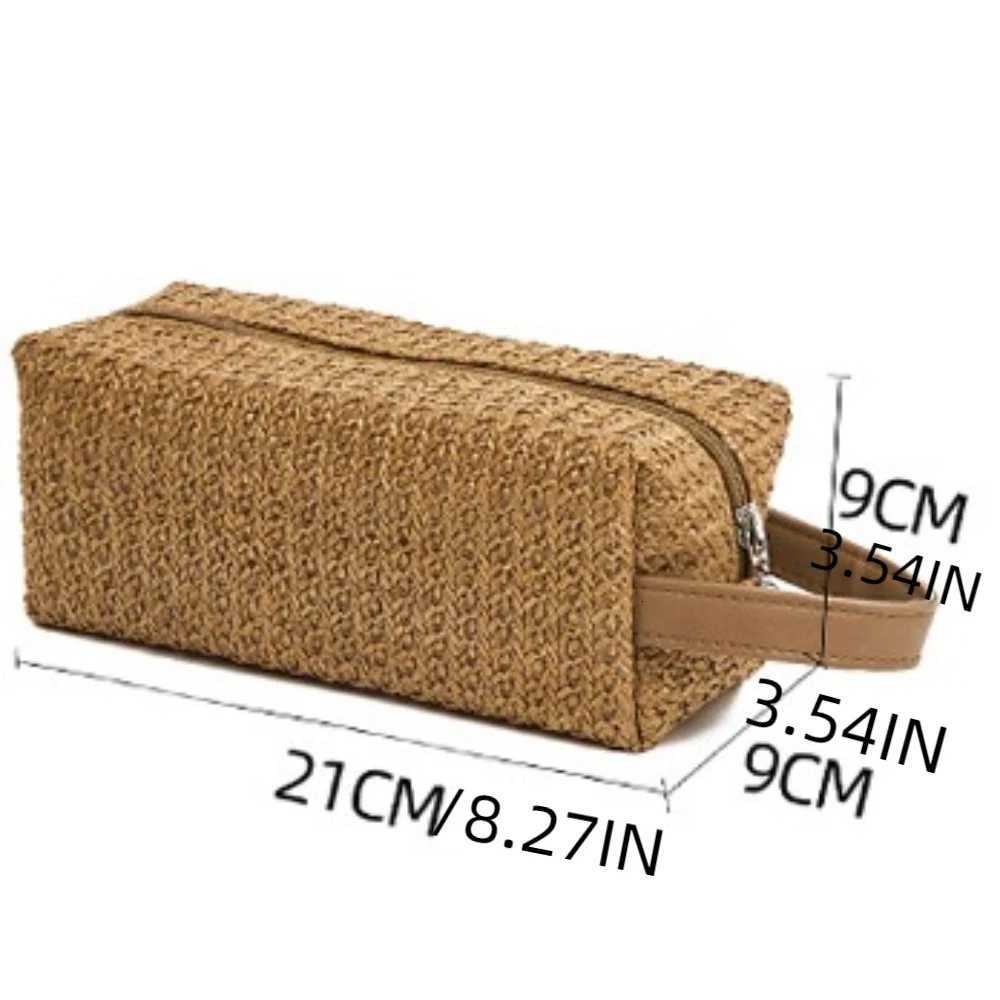 Portable Fashion Makeup Bags Square Solid Color Woven Purse Handheld Largecapacity Cosmetic Storage Bag TravelXJ250910