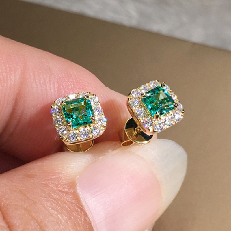 Quality Simple Fashion Stud Earrings Vintage jewelry 18K Gold Fill Princess Cur Emerald Shiny CZ Diamond Zircon Handmade Party Women Wedding Earrings 