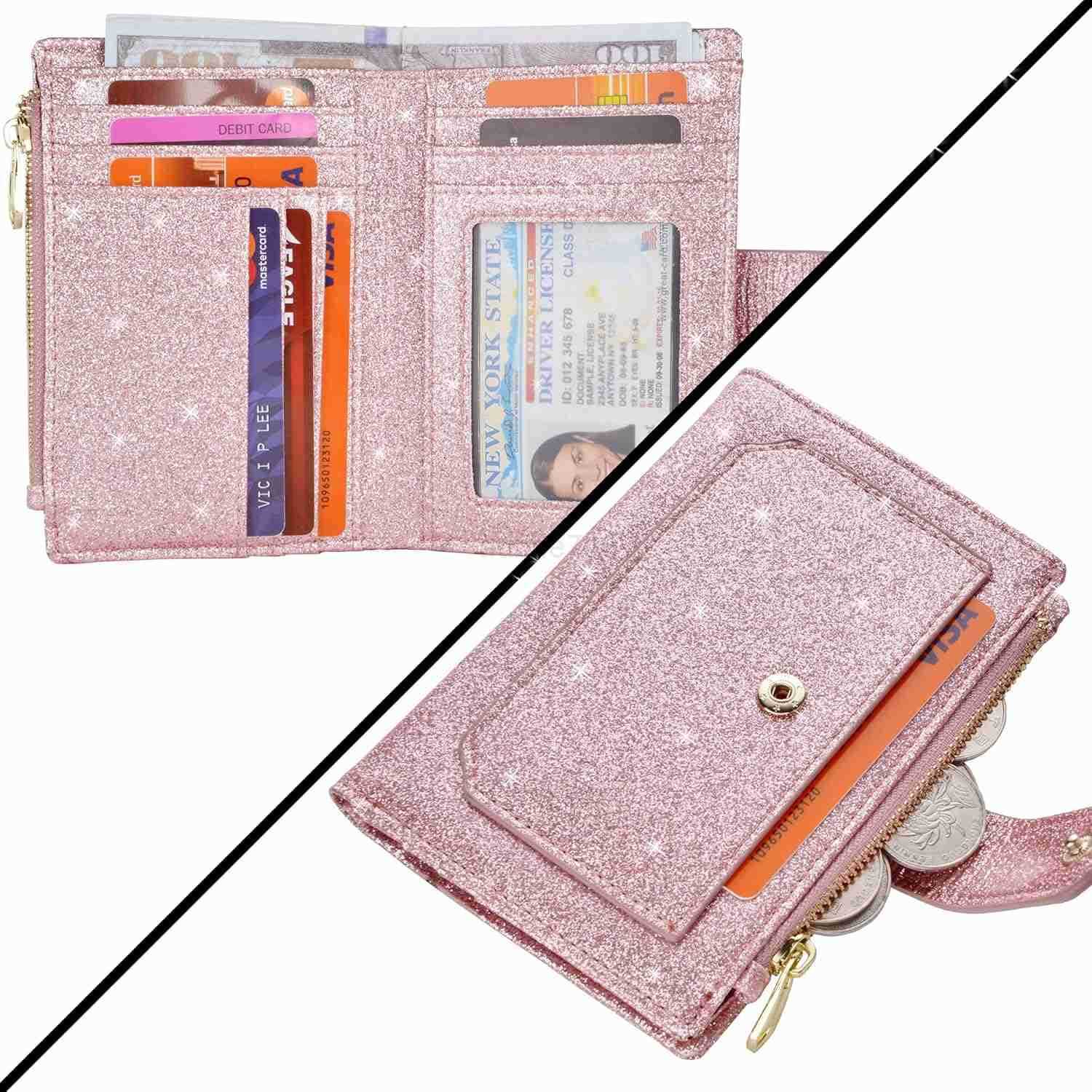 Womens Wallets RFID Small Compact Bifold Leather Card Holder Zip PocketZ250910