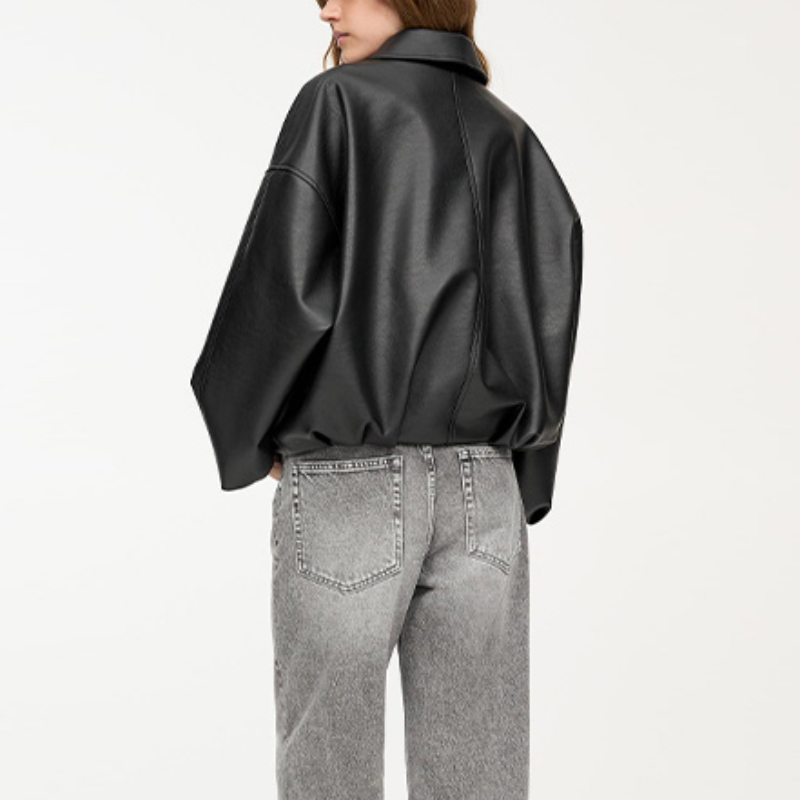 Leather Outerwear Revival Zipper Short Jacket Women's Turn-Down Collar Lace Up Pockets Solid Coats 2025 Autumn Casual Female Streetwear