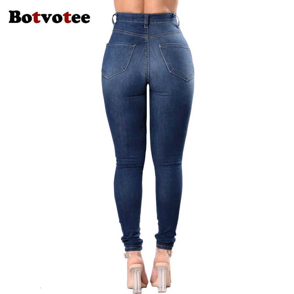 Botvotee Ripped Skinny High Waisted Pencil Jeans for Women Casual Y2K Streetwear Denim Pants Dark Blue Elastic Jeans Woman Z250910
