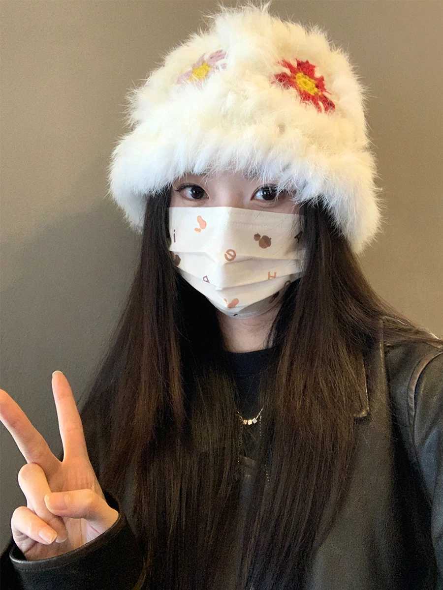 Rabbit Fur Waking Lion C For Women Autumn Winter Cute Warm Fleece Fishermans Hat Showing A Small Face Versatile BucketXJ250910