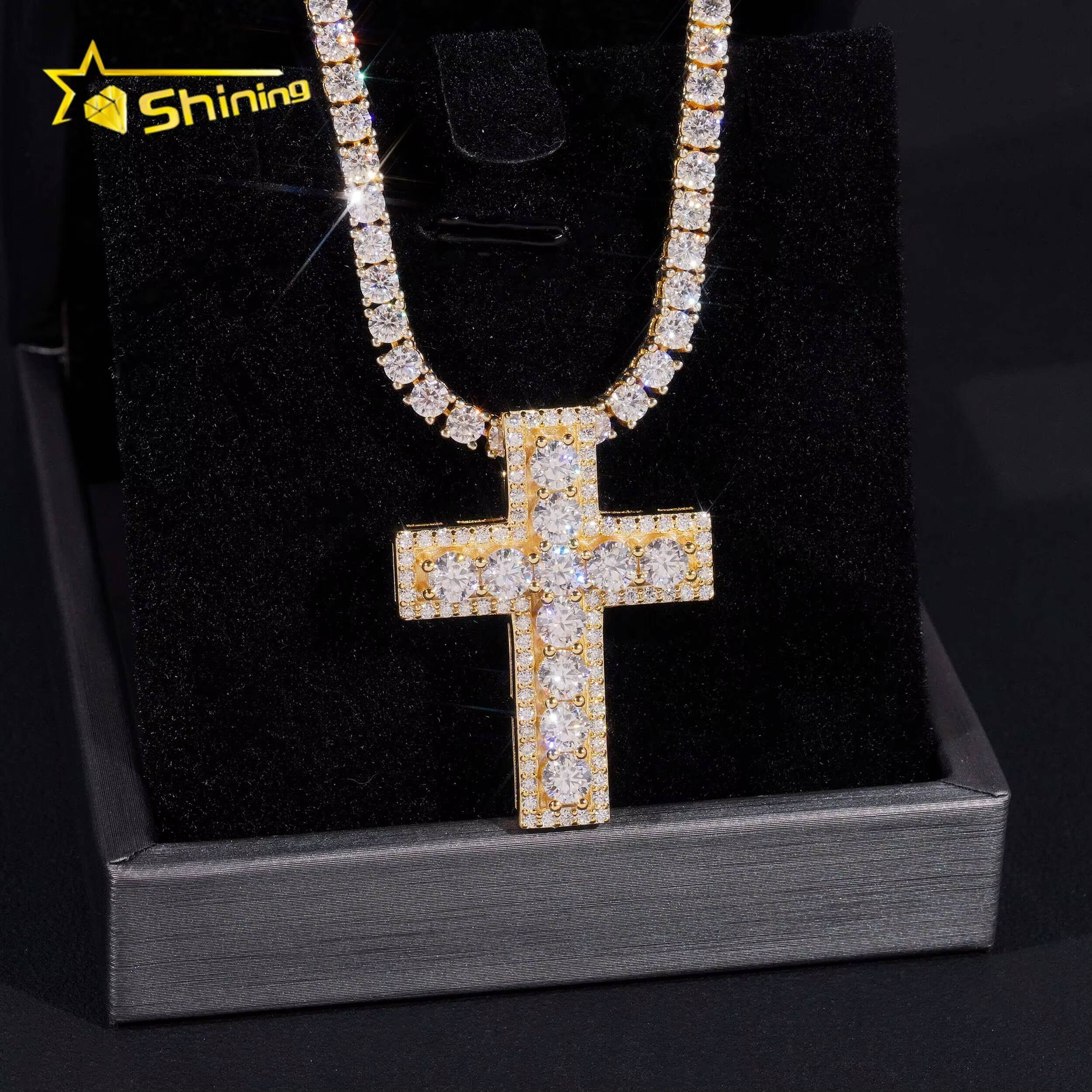 Ready to Ship Valentine Gift Colorful Moissanite Pendant 925 Silver Gold Plated Iced Out Pendant Moissanite Cross Pendant