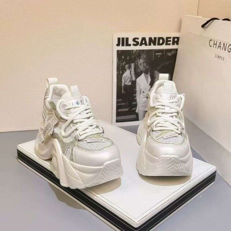 9CM Height-Increasing Shoes for Women, Thick Sole, Designer Shoe 2025 Summer New Small Size Mesh Breathable Rhinestone Sneakers