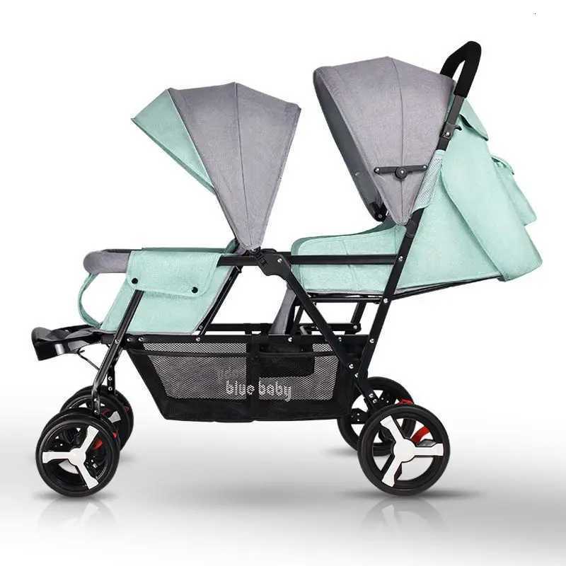 Twin Baby Stroller Front and Back Seat Lightweight Foldable Double Sitting and Lying Stroller Second Baby Stroller W250910