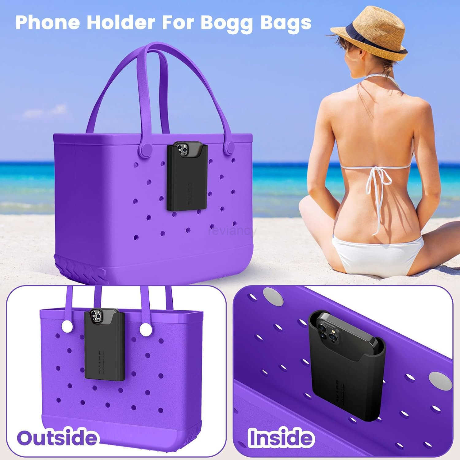 Silicone Phone Holder Accessories for Phone Case Holder Compatible with All Black Cell Phone Insert for Simple Modern Beach BagW250910