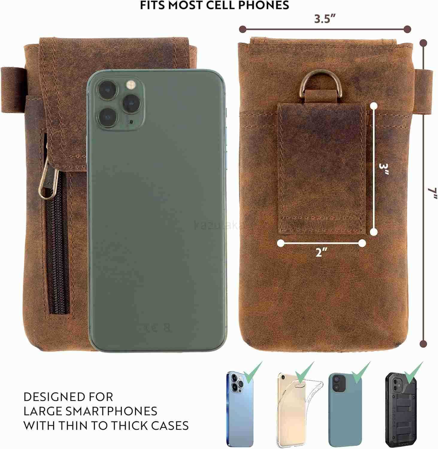 Leather Cell Phone Holster Genuine FullGrain Buffalo Leather Secure Durable Phone Belt Holder 7H x 35 W Z250910