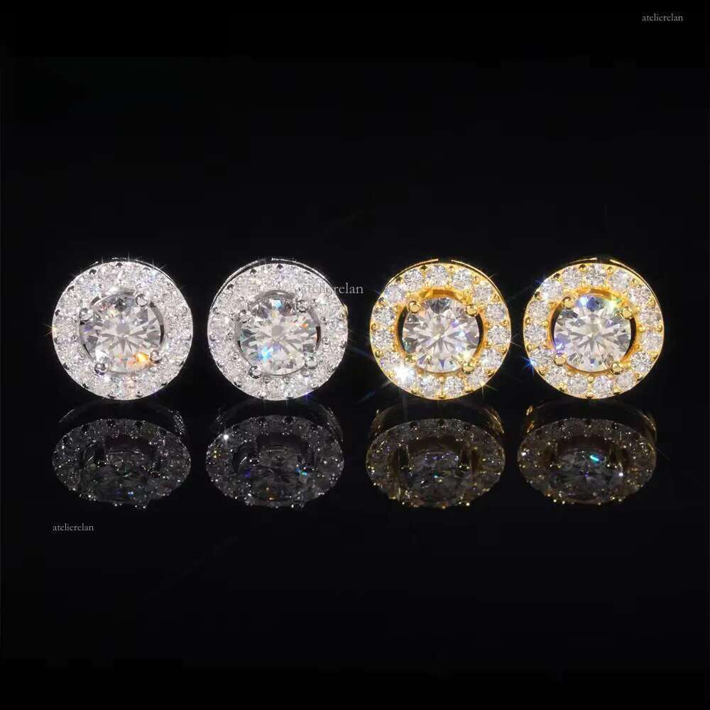Trendy Hip Hop Ear Studs Ice Out VVS Moissanite Dia Jewelry Gold Plated Sterling Sier Stud Earring for Women