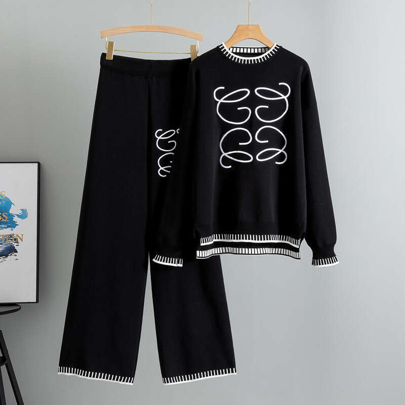 Autumn Winter Women Sets for Women Straight Leg Pants High Waisted Long Pants O Neck Knitted Two Piece Sets Womens Outifits