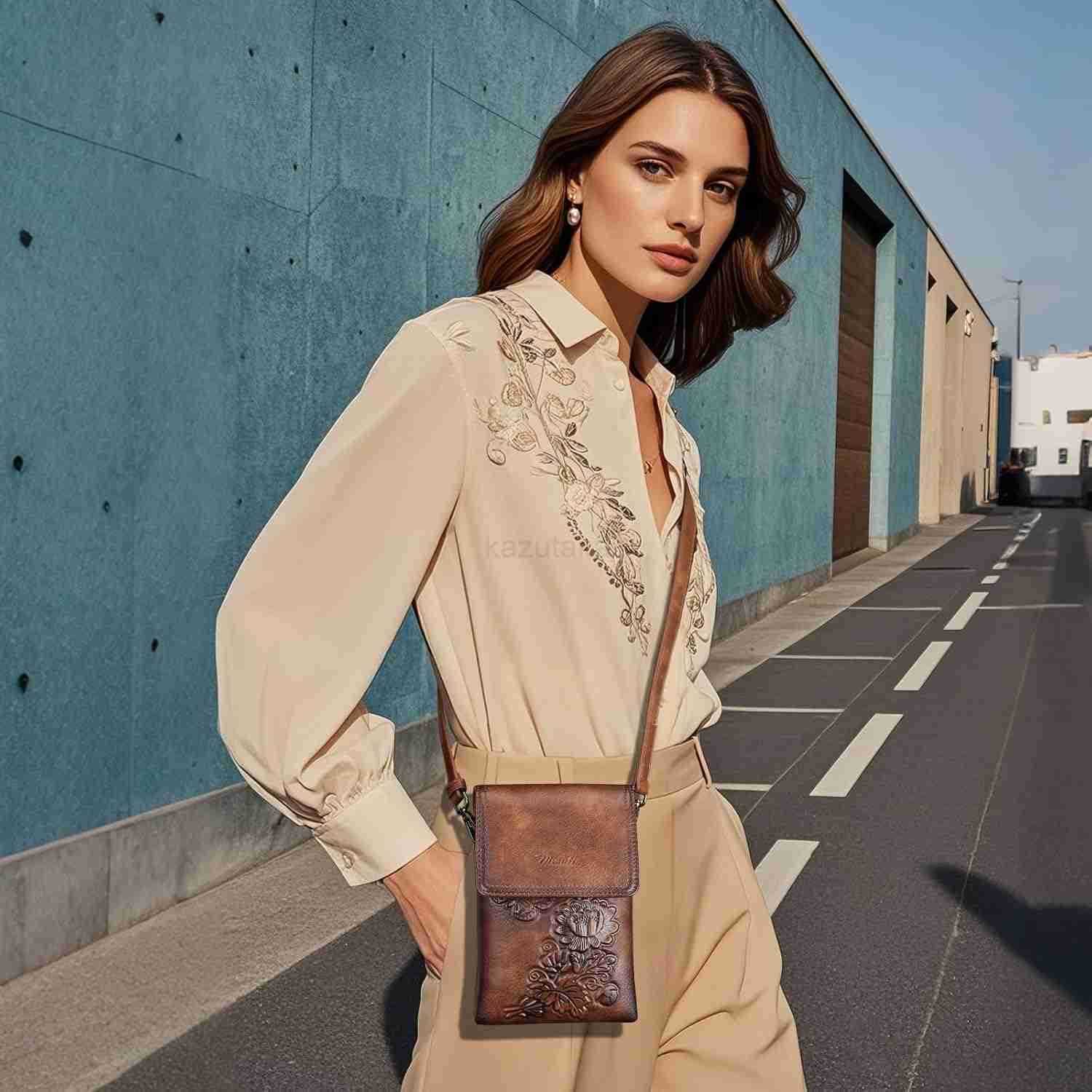Small Crossbody Bags for Women Trendy Vegan Leather Cell Phone Bag Embossed Flower Design Wallet Purses with Strap Z250910