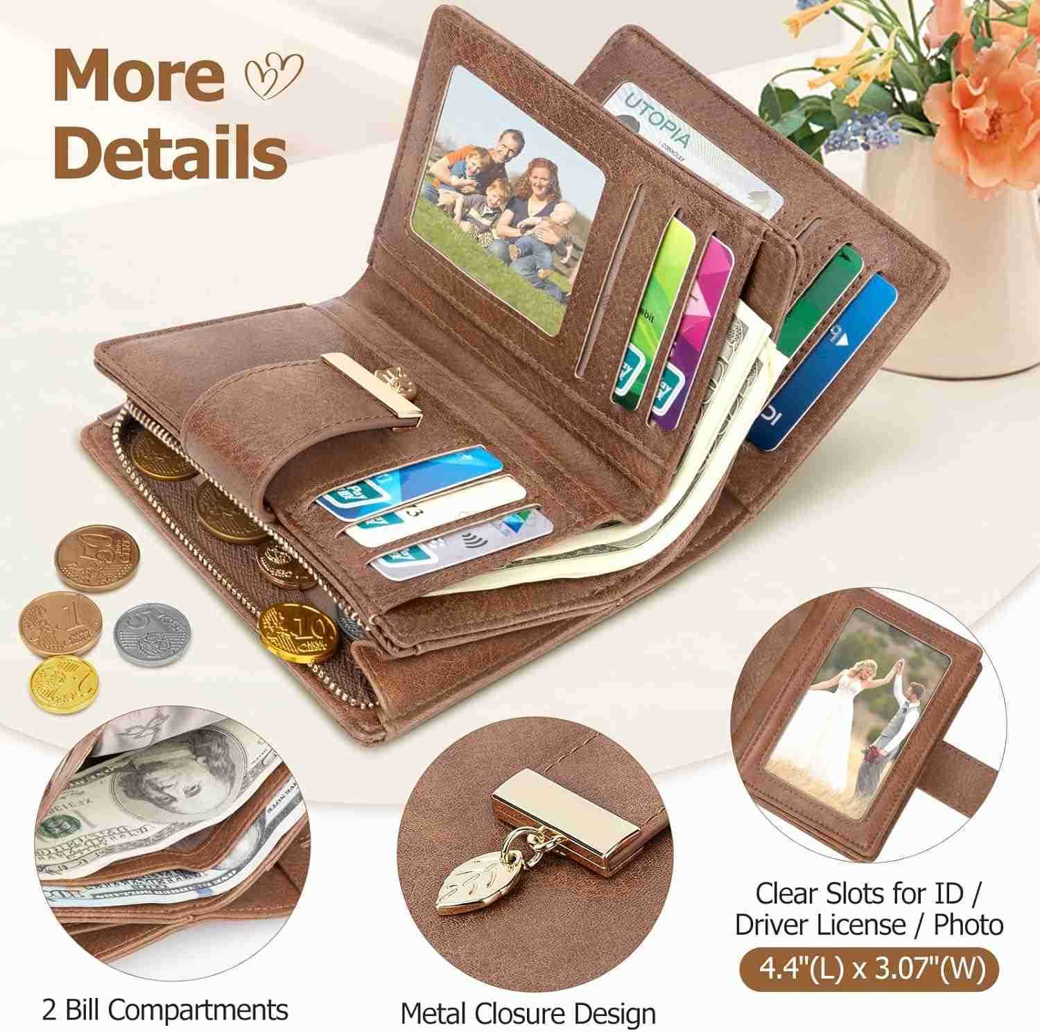 Small Wallets for Women Rfid Blocking Leather Bifold CARD Holder Ladies Wallet Zipper Pocket with ID WindowZ250910