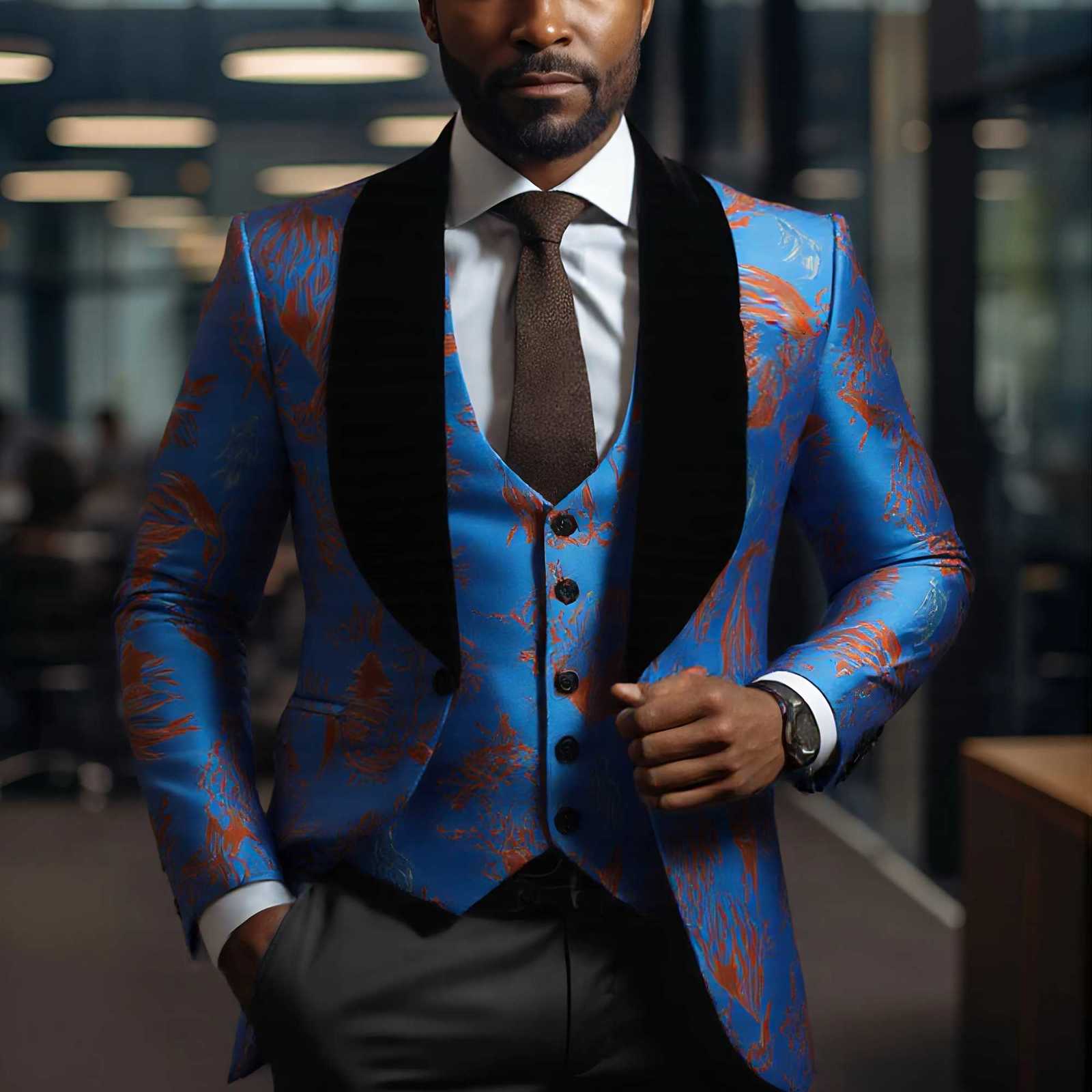 Mens threepiece regularcut suit set including a suit jacket vest and pants suitable for wedding banquets and other formal W250910