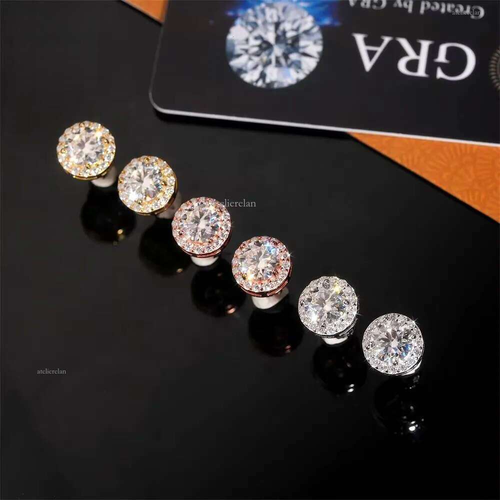 Fine Jewelry Halo 1ct Center Dia Pass Test Sterling Sier Moissanite Men Hip Hop Earrings