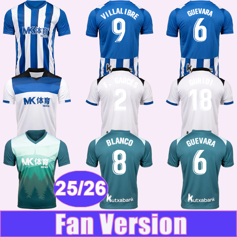 25 26 Deportivo Alaves Mens Soccer Jerseys VILLALIBRE T.MARTINEZ GUEVARA F.GARCES BLANCO MOURINO Home Away 3rd Football Shirt Short Sleeve Adult Uniforms