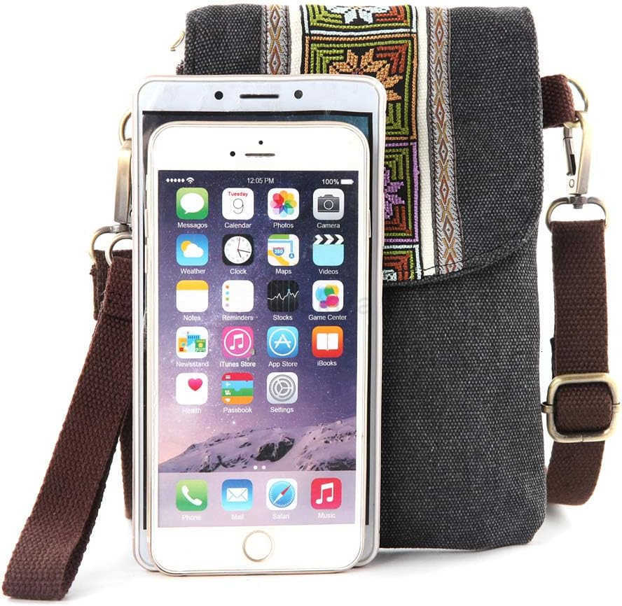Vintage Embroidered Canvas Flip Small Crossbody Bag Cell Phone Pouch for Women Wristlet Wallet Bag Coin Purse Z250910