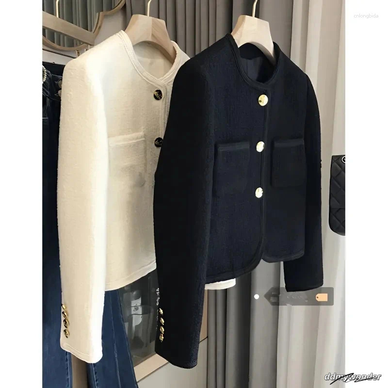 Women's Jackets Women Jacket Woman Clothing Spring And Autumn Black Fragrance Single-Breasted Round Neck Short ddmywonder ddmywonder ddmywonder d