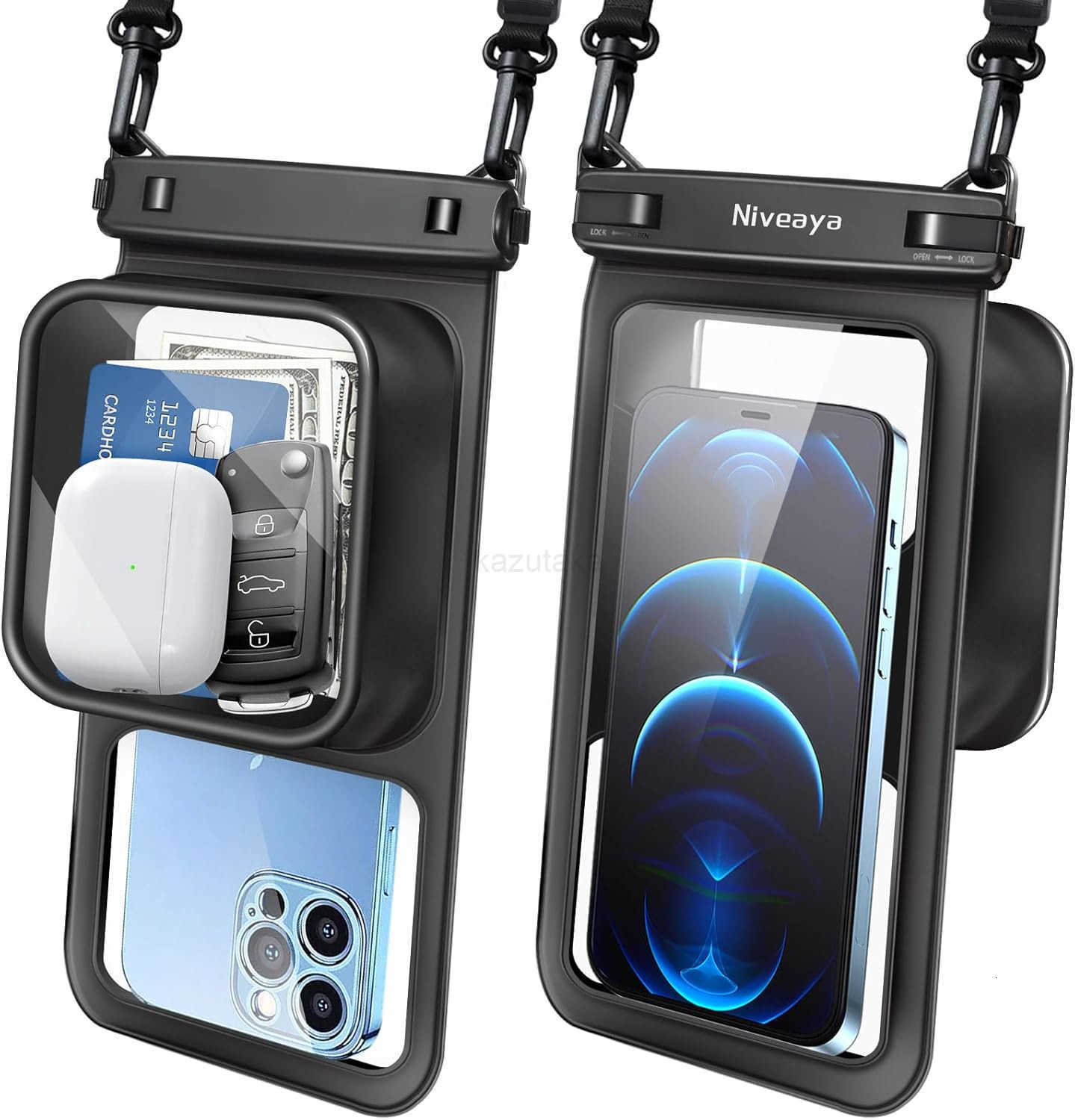 2 Pack IPX8 Waterproof Phone Pouch Large Space Cell Phone Pouch Floating Water Proof Phone Case with Lanyard Phone Dry Bag Beach Cruise Ship Essential