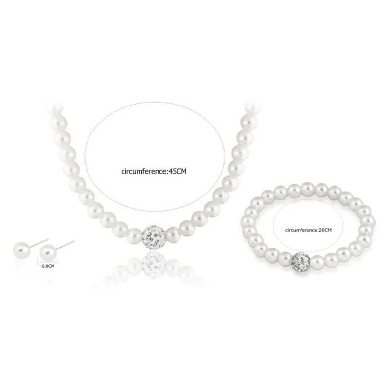 Fashion White Pearl Jewelry Sets y Rhinestone Ball Women Pearls Necklace Earrings Bracelet 250909