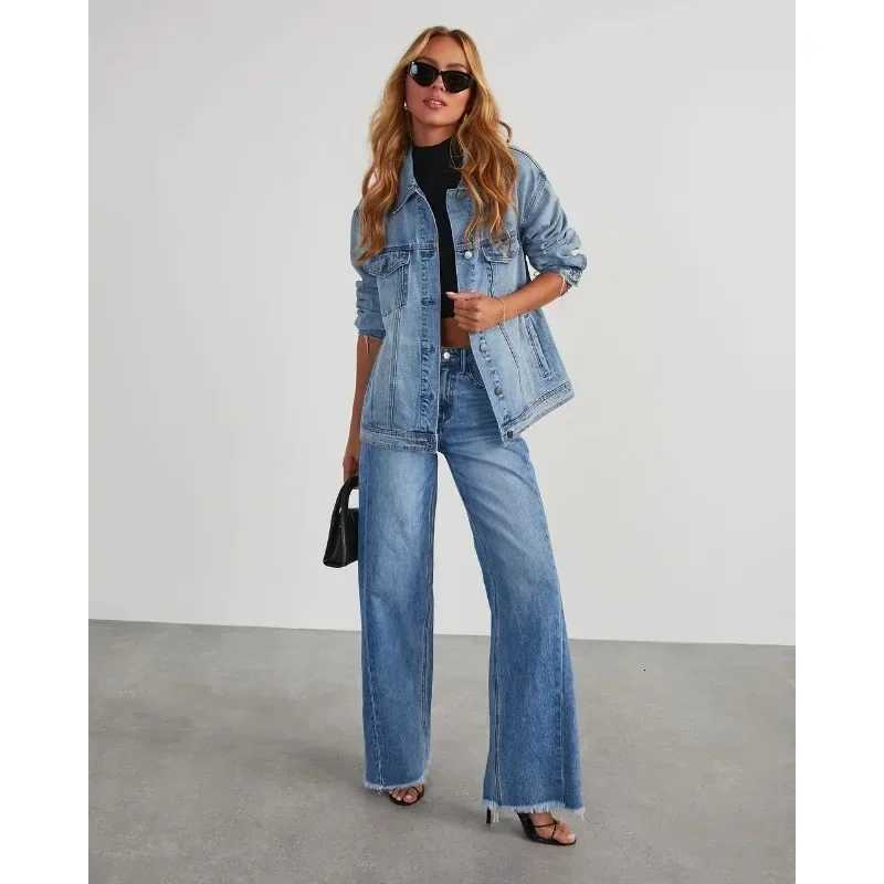 Spring Summer New Womens Clothing Solid Color Loose Wide Leg Side Seam Stitching Frayed Hem Jeans Z250910