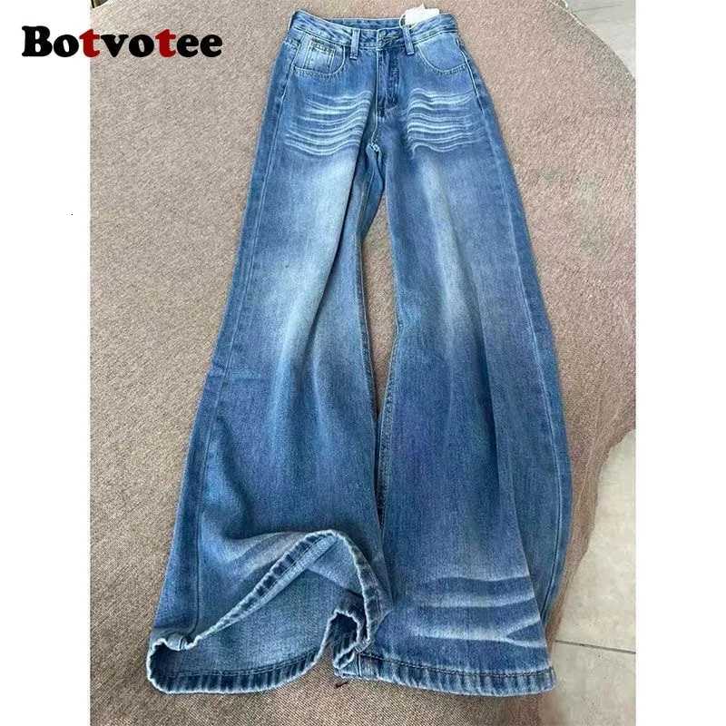 Botvotee Vintage Classic American Denim Jeans for Women Retro High Waisted Wide Leg 1950s1960s Inspired Jeans Washed Blue Pants Z250910
