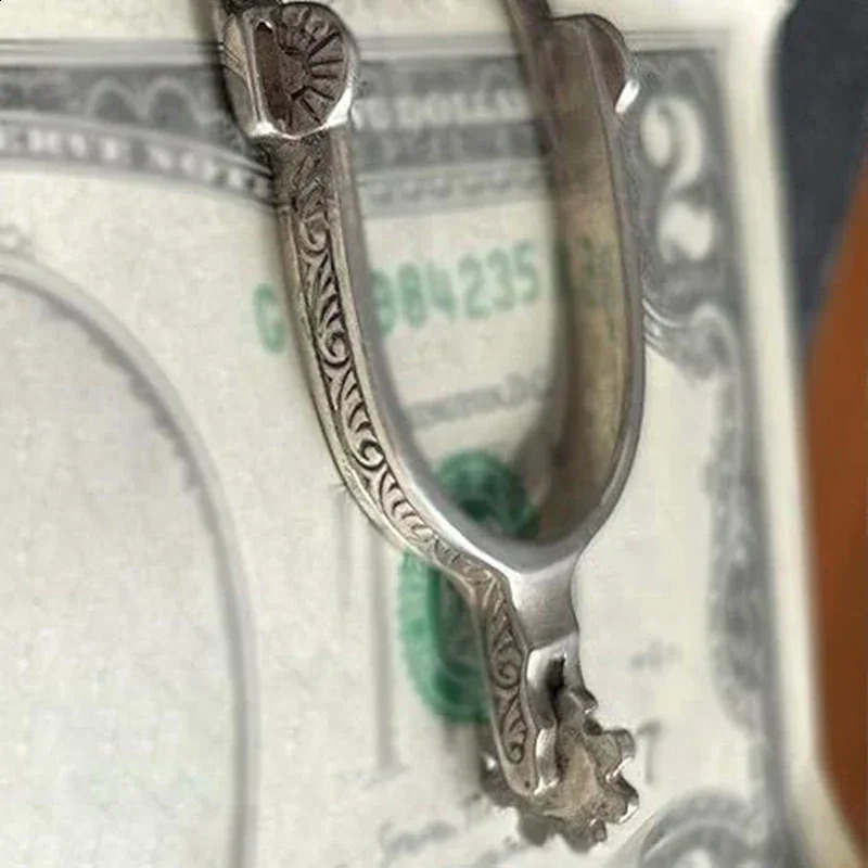 Vintage Silver Spur Money Clip Wallet Western Cowboy Engraved Horse Tack n Cash Clamp Slim Pocket Credit Card 250909