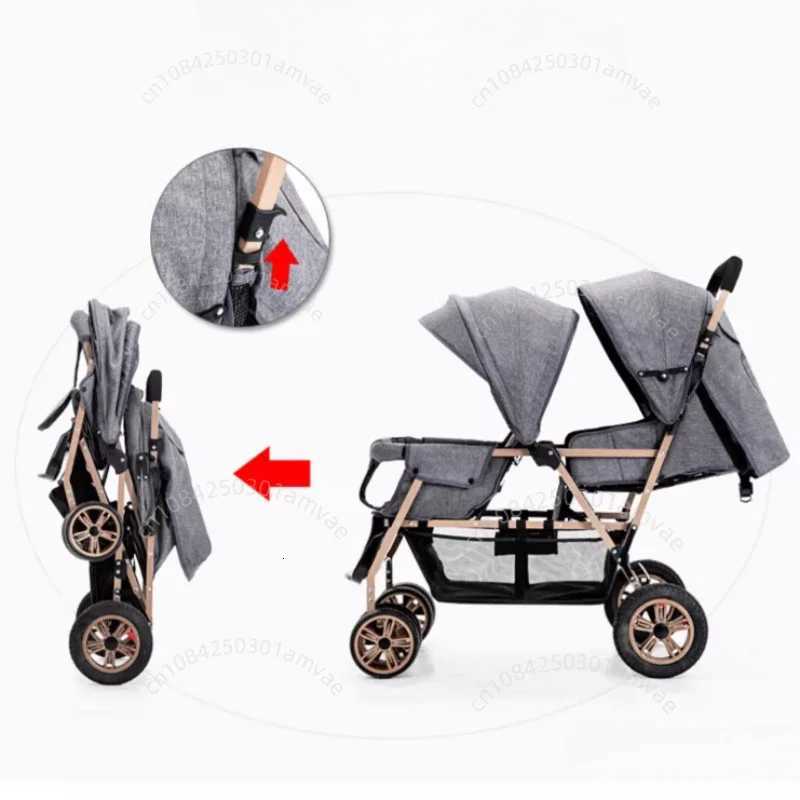 Lightweight Twins Baby Stroller Foldable Portable Twins Baby Stroller Adjustable Backrest Fourwheeled Baby Stroller W250910