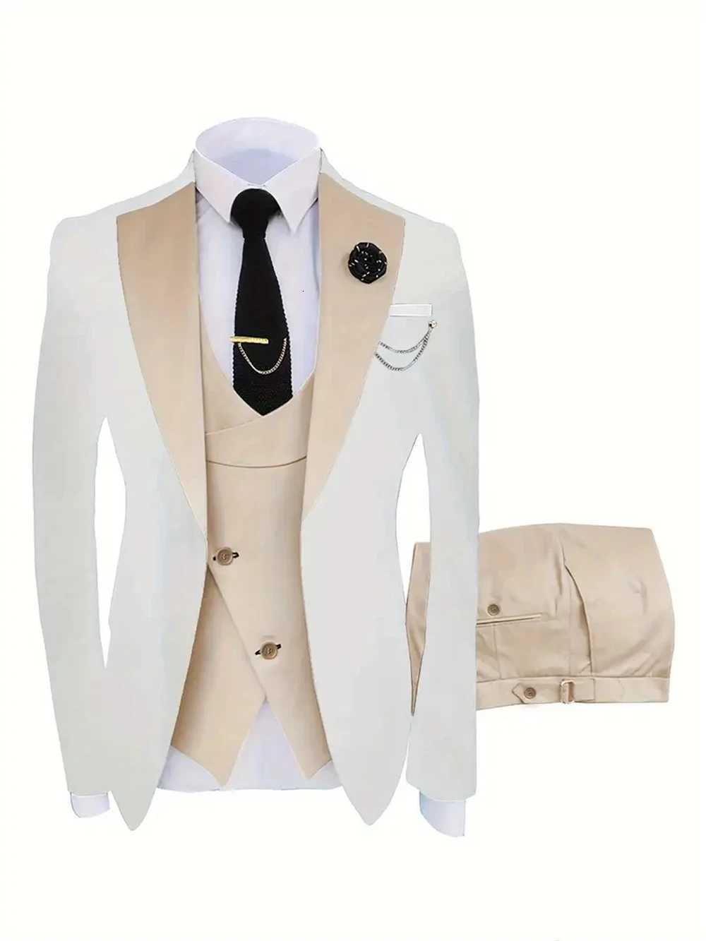 Fashion Mens Suits 3 Piece Groom Bestmen Slim Fit Wedding Prom Party Tuxedo Elegant Formal Events Dress Suit BlazerVestPant W250910