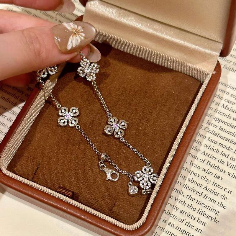 Light Exquisite Cross Vra Inlaid Double-Faced Pink Dia Bracelet New Chinese Fashion Design Jewelry