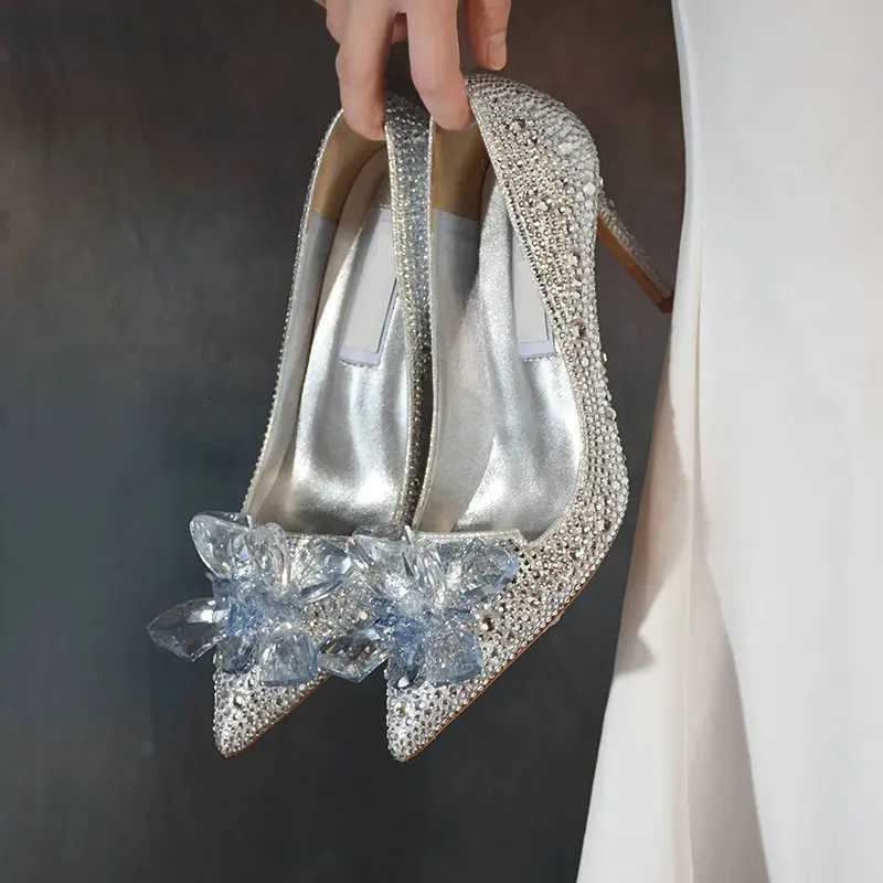 Rhinestone High Heels Women Pumps Newest Cinderella Shoes Pointed toe Woman Crystal Party Wedding Shoes 1cm5cm7cm9cm W250910