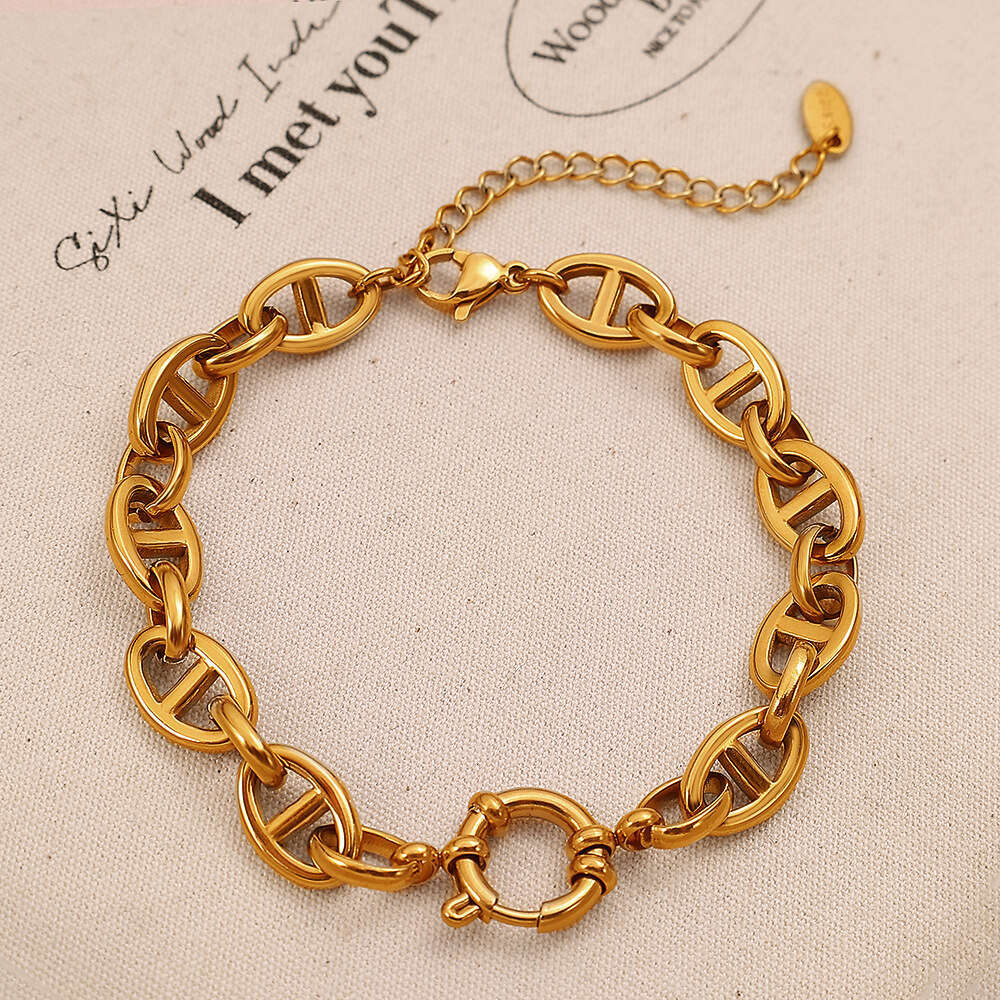 New Stainless Steel Japanese Style Pig Nose Buckle Bracelet Niche Design Sense Simple Personality Minimalist Necklace Jewelry