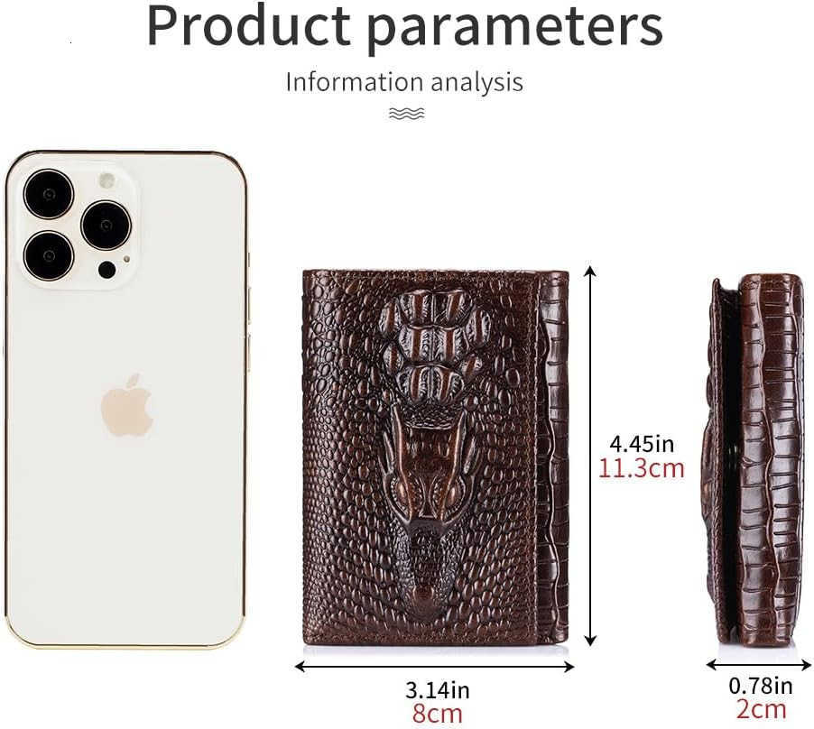 Genuine Cowhide Leather Mens Wallet CrocodileEmbossed Design with Large ID Window 15 Card Slots Builtin Zippered Coin Pocket Includes AntiTheft ChainZ