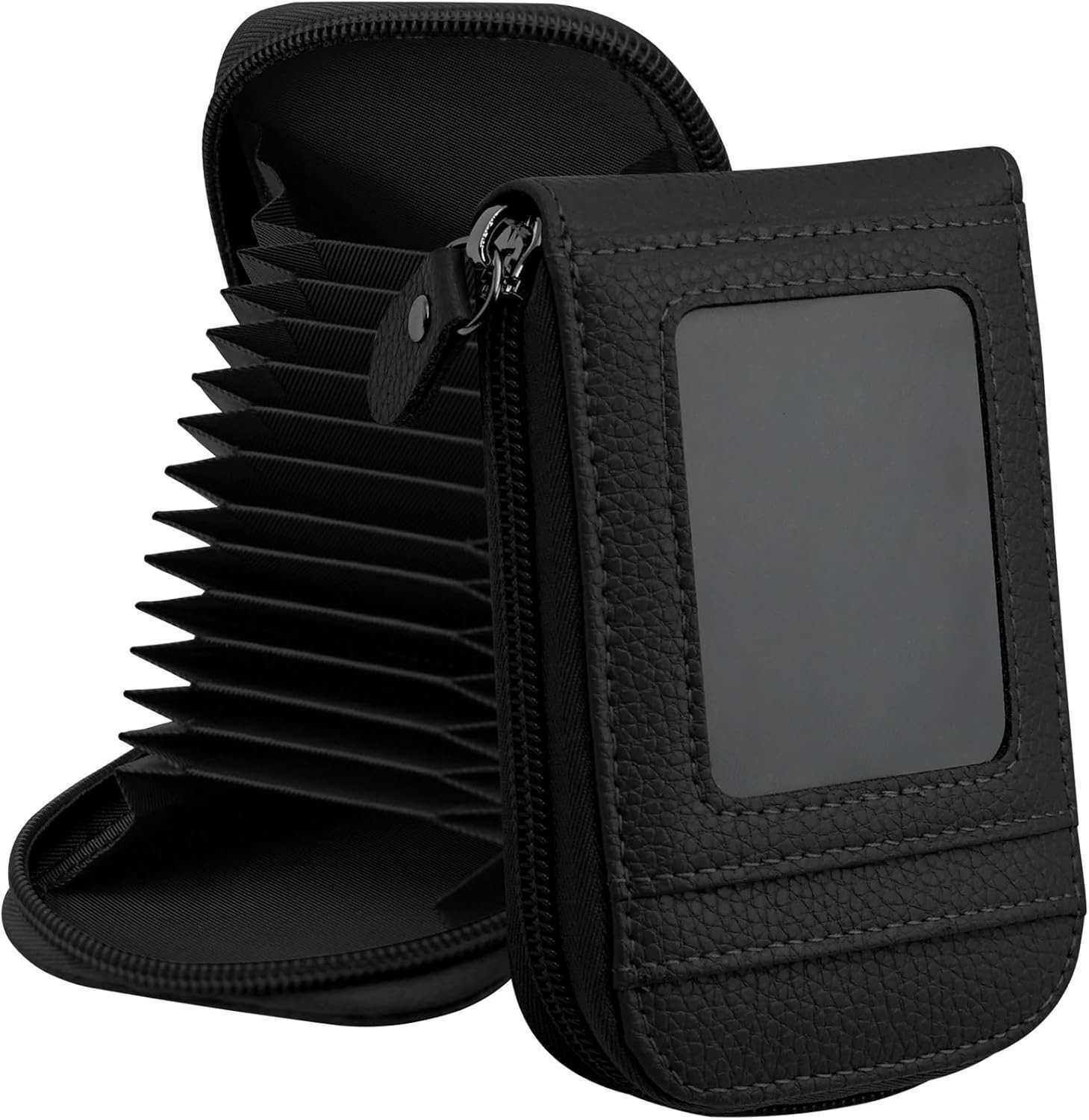Blocking Genuine Leather Mini CARD Case Organizer Compact Wallet with ID Window BlackZ250910
