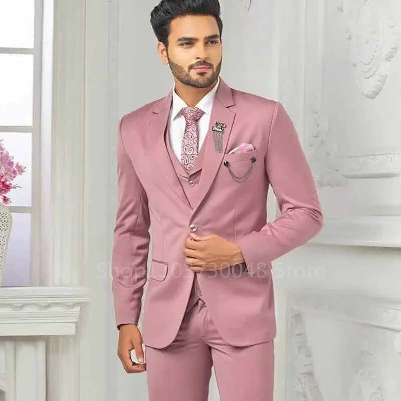 Handsome 3 Piece Pin Wedding Tuxedos Notch Lapel Men Suit Slim Fit One Button Groom Wear Formal Party Blazer JacketVestPants W250910