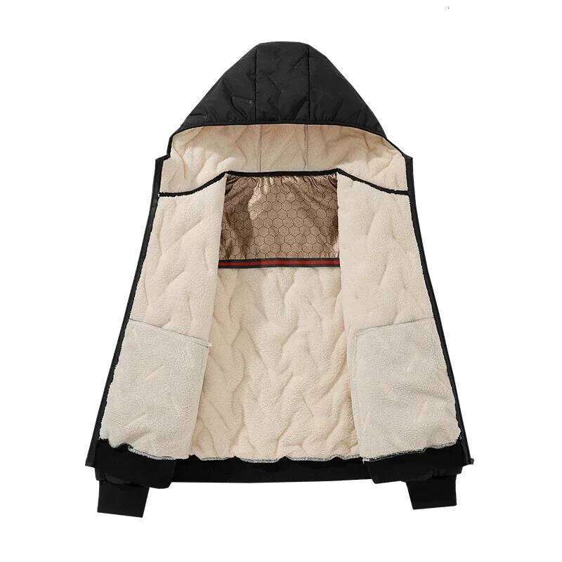2024 Mens Imitation Wool Cotton Jacket Thick Warm Plus Size Loose Casual Versatile Solid Color Simple Fleece Hooded Coats Men